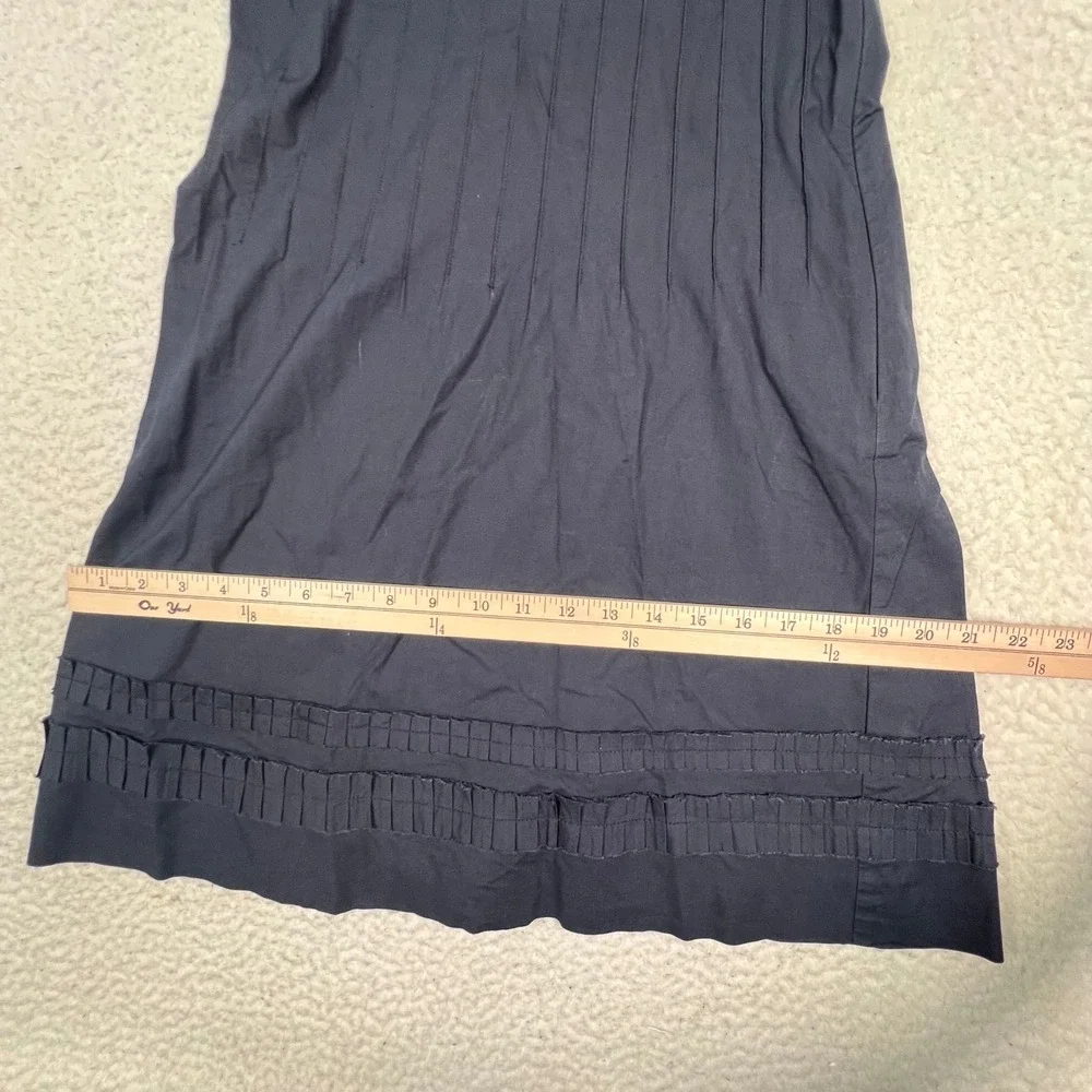 Tory Burch Pleated Sheath Dress Size 2 Navy Blue Sleeveless Ruffle Trim Preppy